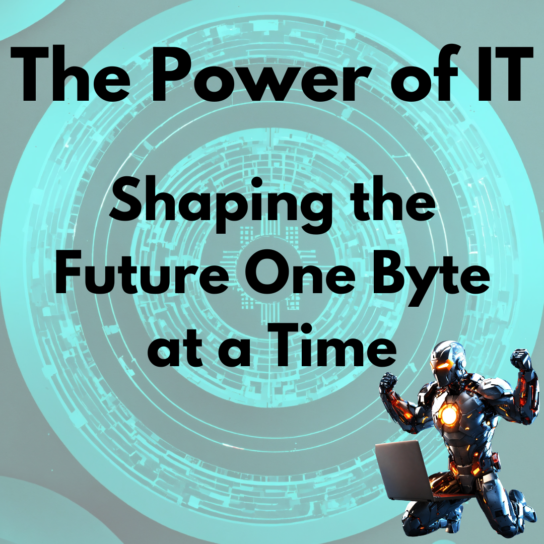 Information Technology illustrated by a robotic iron man like figure in front of a laptop